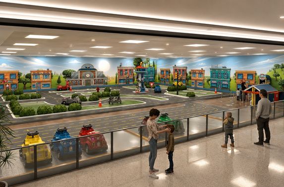Mall venue render with ride-on circuit